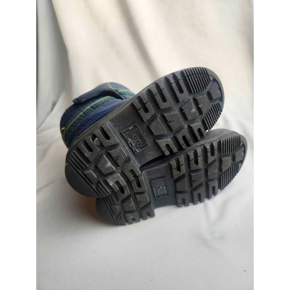 Polo Ralph Lauren Hamilten II Kids Snow Boots Size 10 Navy Plaid Large Pony Logo